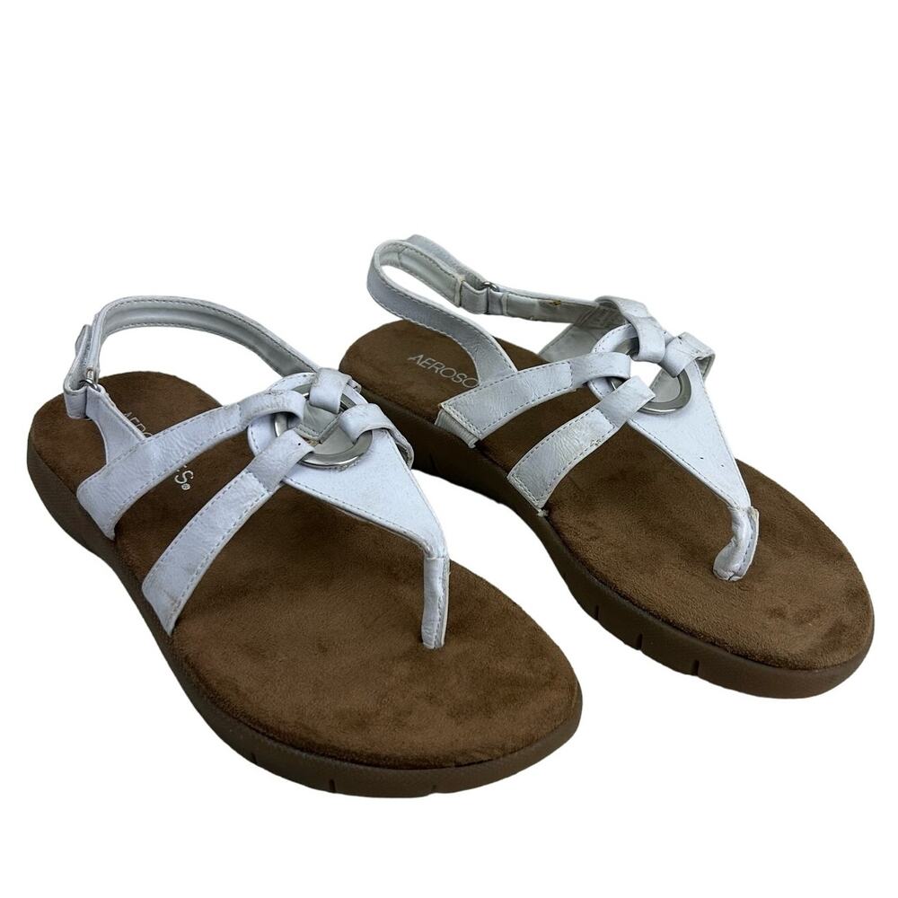 Aerosoles Women's Swipt Away White Sandal Thong Slingback Wedge Heel Size 6 1/2